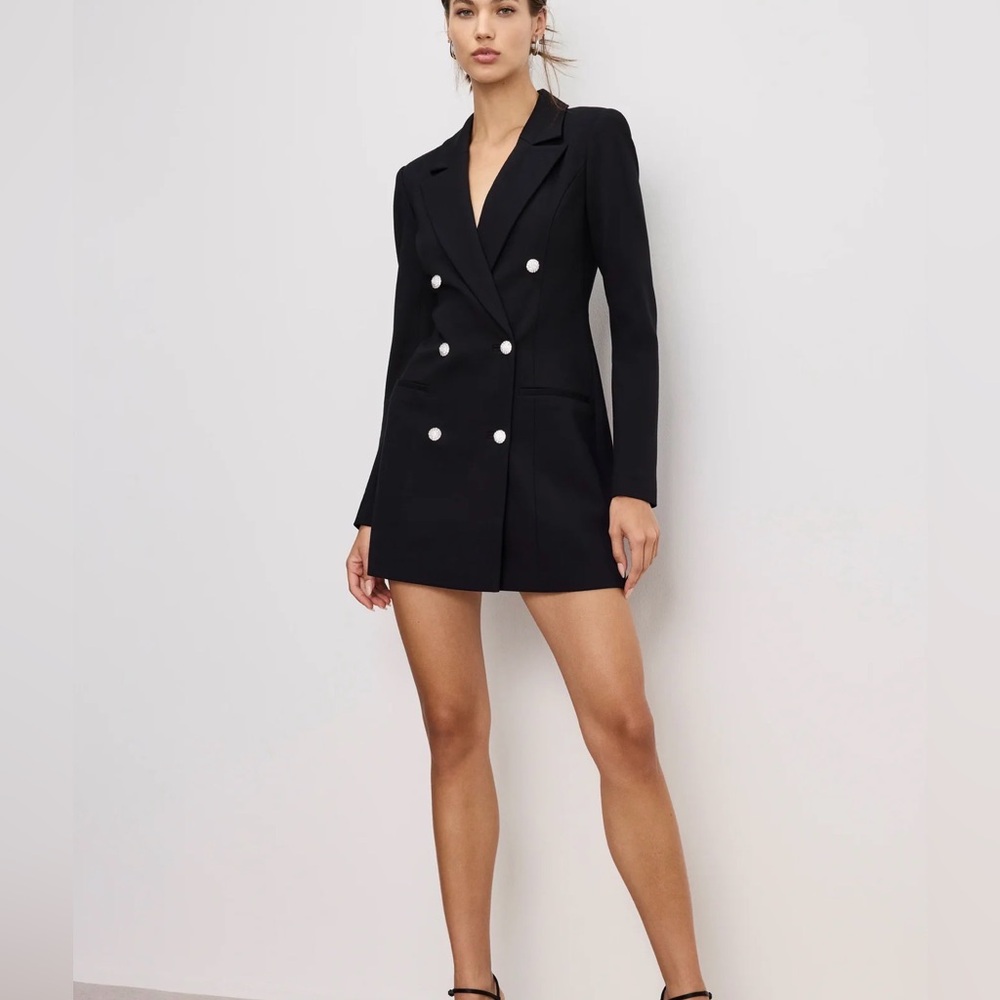 Good American Blazer Dress Womens 3XL Black‎ Lined Double Breasted Notch Lapel
